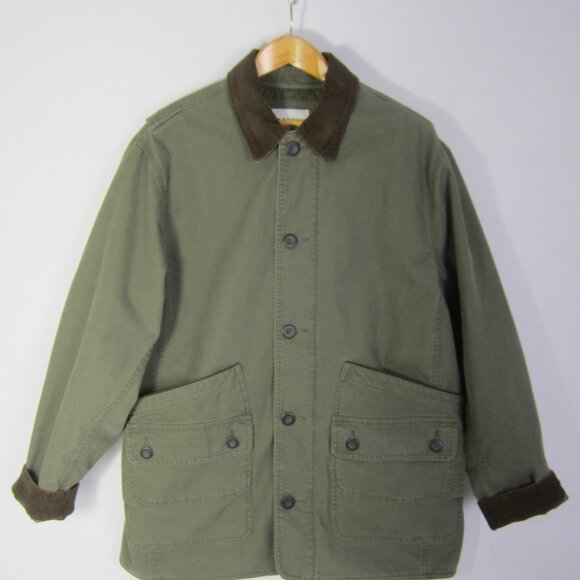 Vtg Orvis Men L Olive Green Barn Canvas Field Jacket Coat Corduroy Collar - Picture 9 of 13